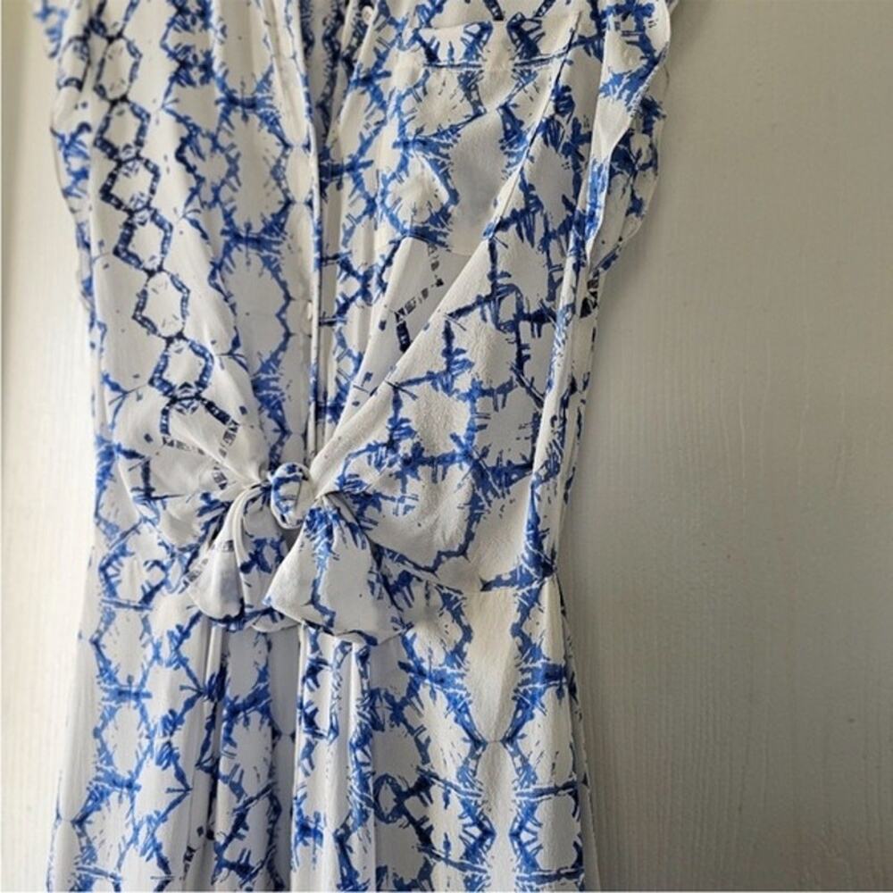 Rebecca Taylor Ikat Silk Blue White Abstract Flutter Sleeve Maxi Dress Size 6 - Picture 12 of 12